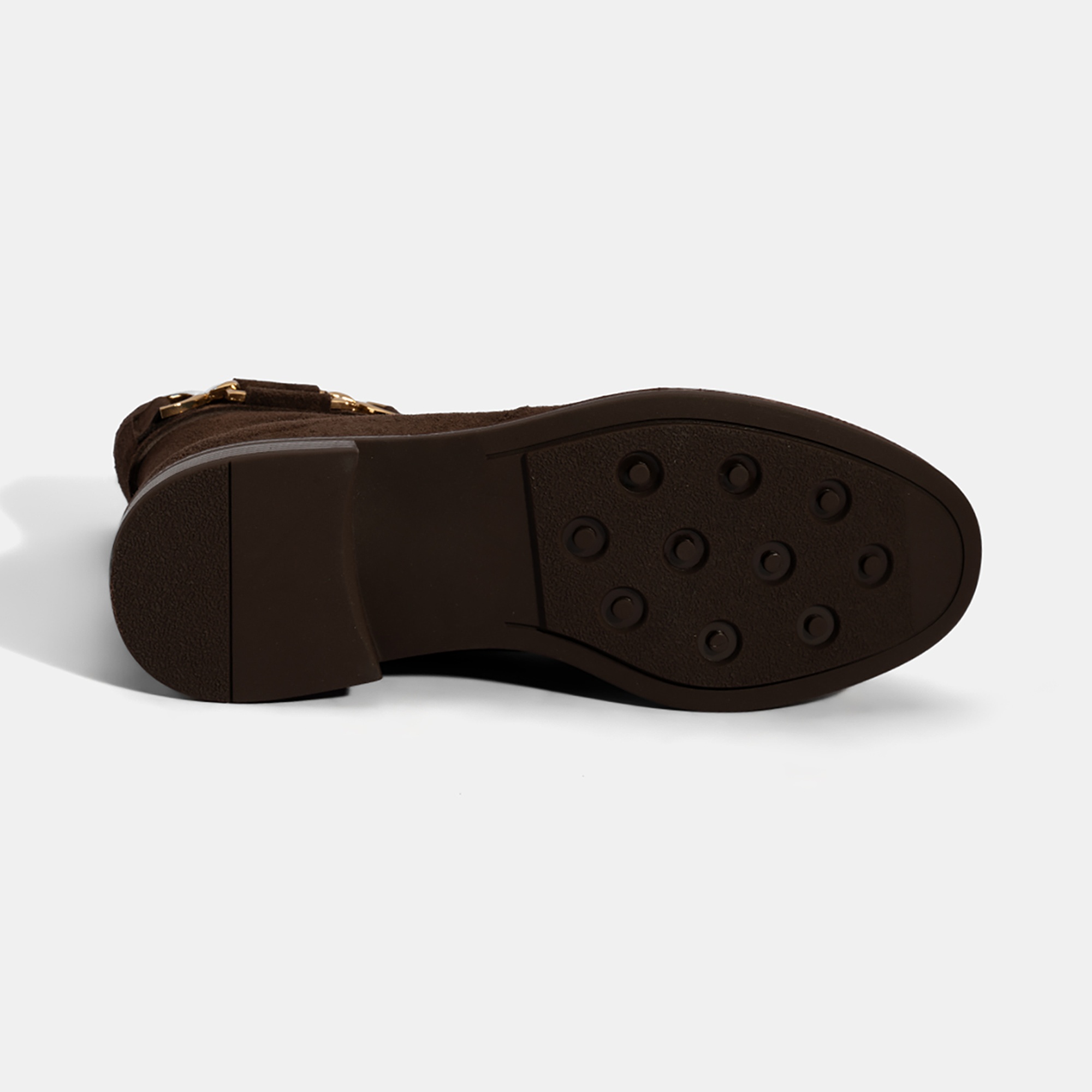 Kadın Kahve Metal Aksesuarlı Süet Bot