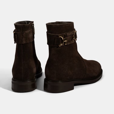  Kadın Kahve Metal Aksesuarlı Süet Bot