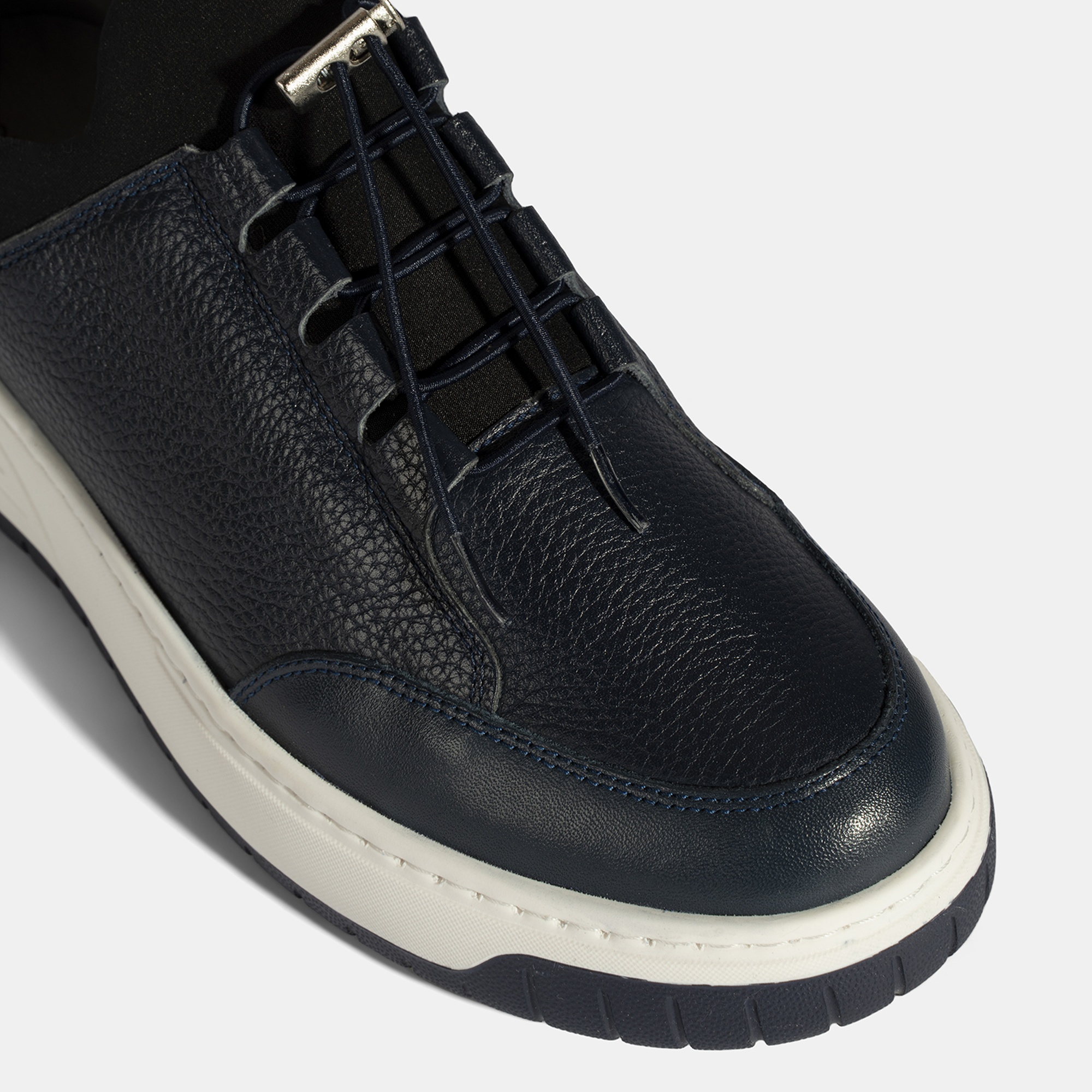 Erkek Lacivert Lastik Bağcıklı Deri Sneaker