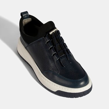  Erkek Lacivert Lastik Bağcıklı Deri Sneaker
