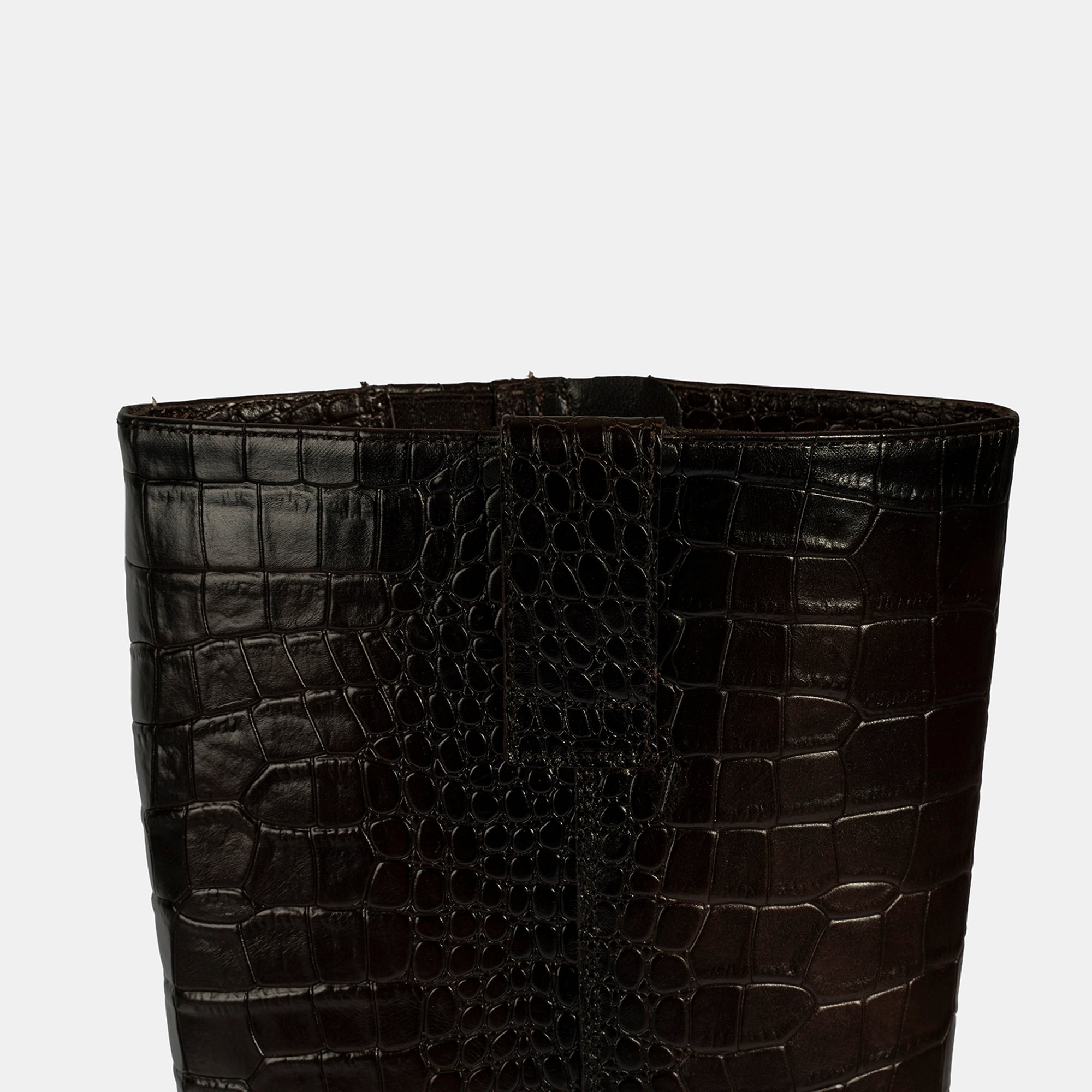 DESA Kadın Kahve Kroko Baskılı Kalın Topuklu Deri Çizme