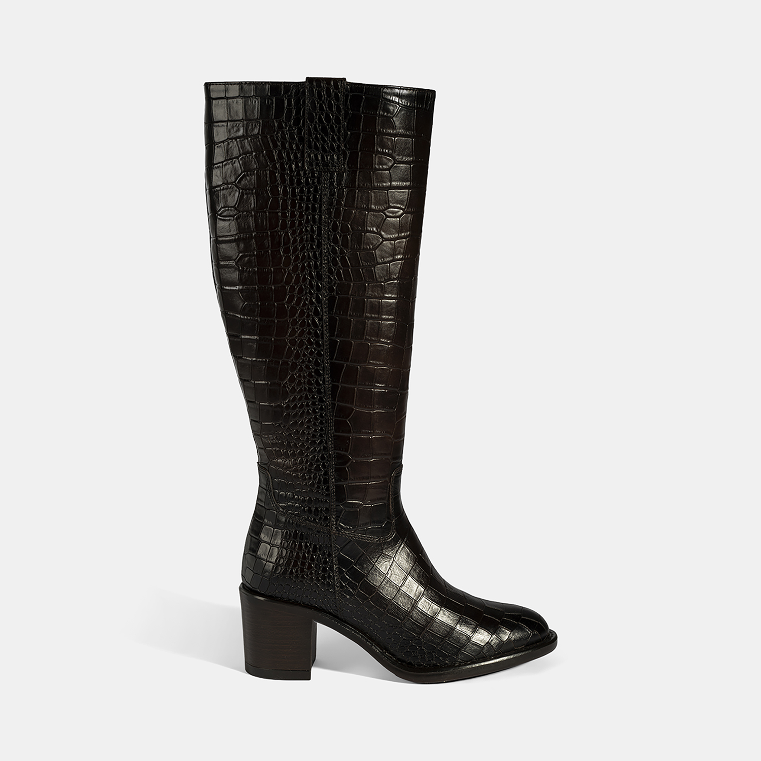  DESA Kadın Kahve Kroko Baskılı Kalın Topuklu Deri Çizme