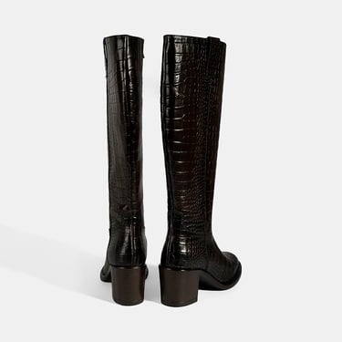 DESA Kadın Kahve Kroko Baskılı Kalın Topuklu Deri Çizme