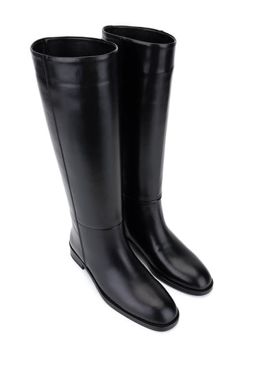  Tamer Tanca Kadın Hakiki Deri Siyah Klasik Çizme