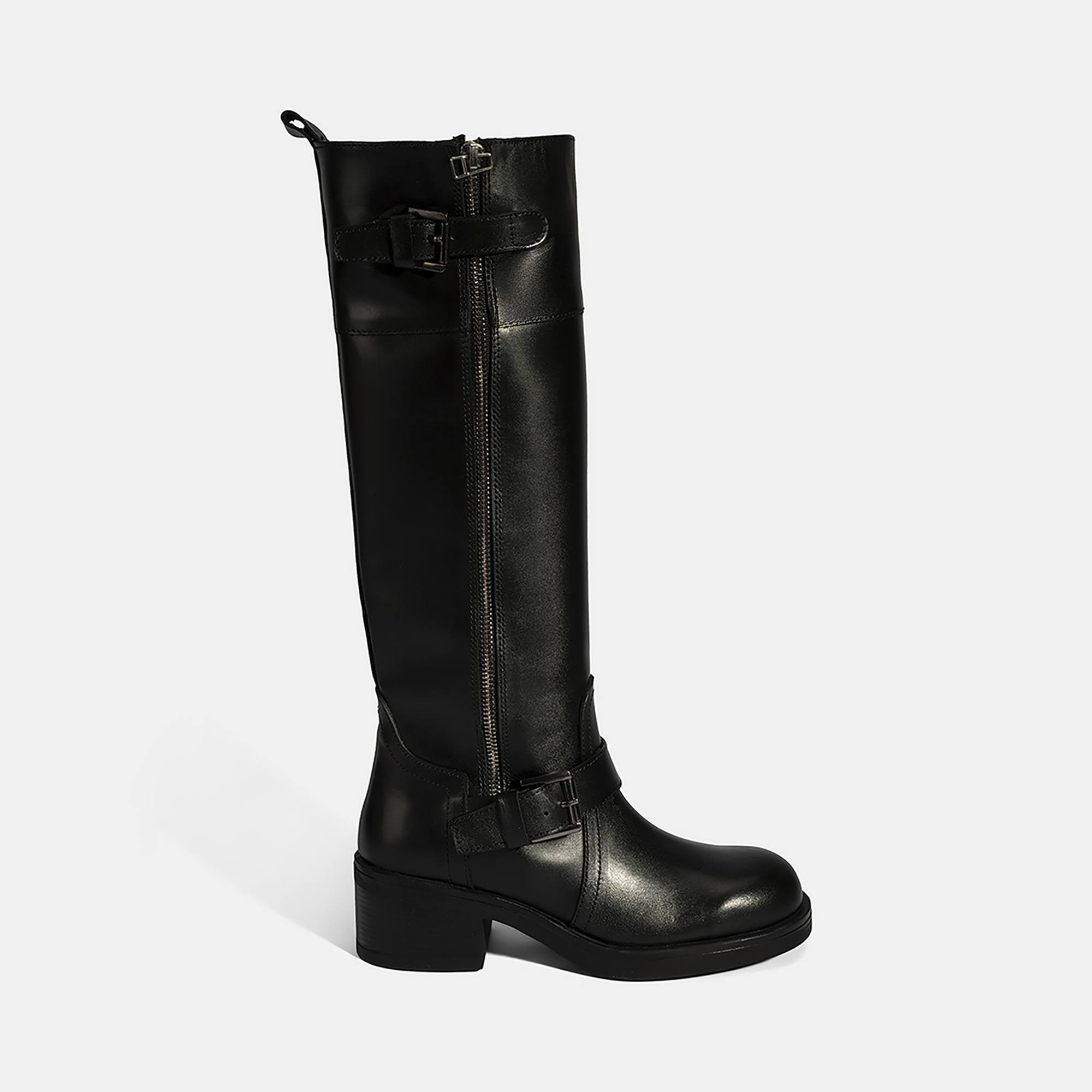 Kadın Siyah Metal Toka Detaylı Deri Çizme