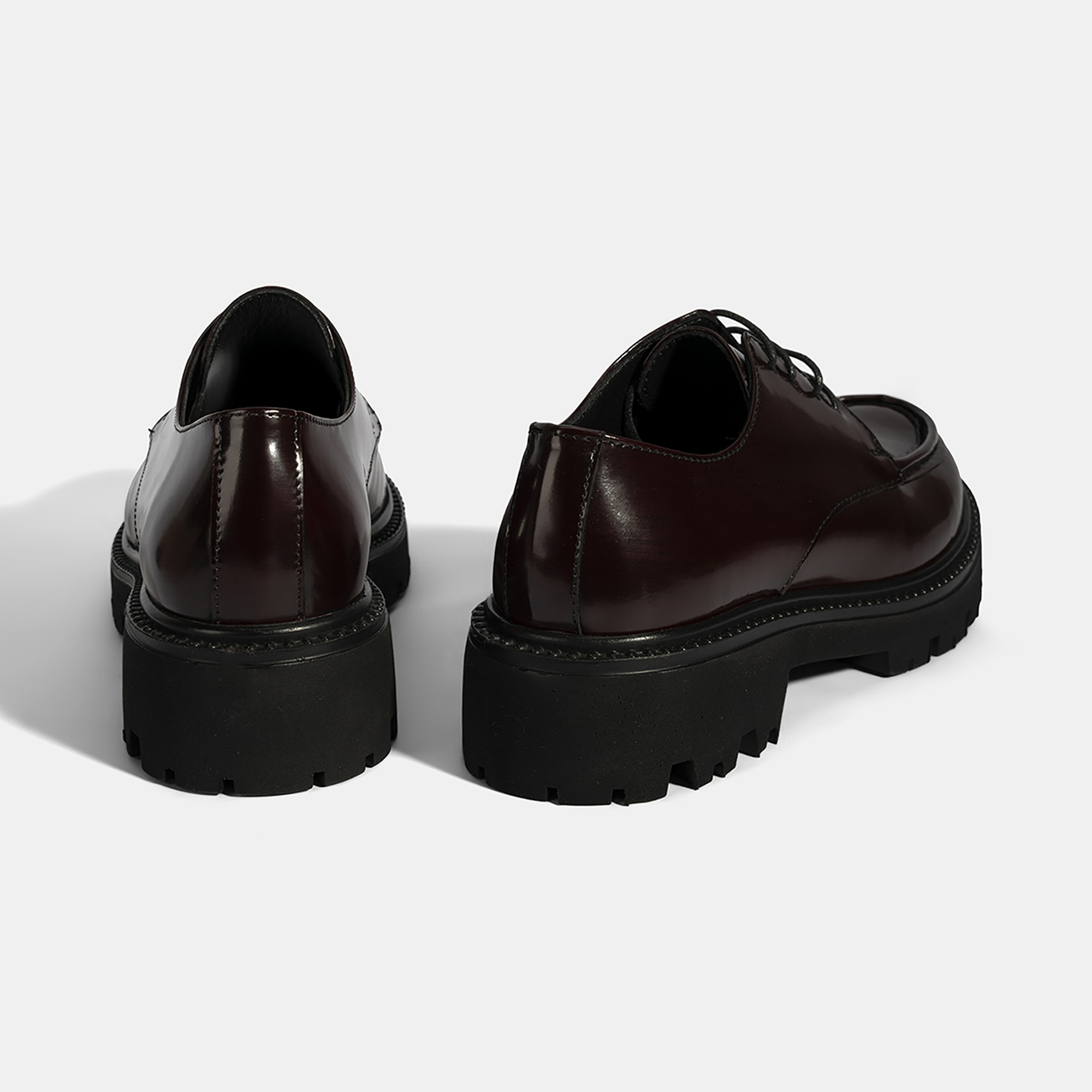 Kadın Bordo Bağcıklı Kalın Tabanlı Deri Günlük Ayakkabı