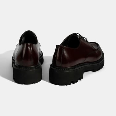  Kadın Bordo Bağcıklı Kalın Tabanlı Deri Günlük Ayakkabı