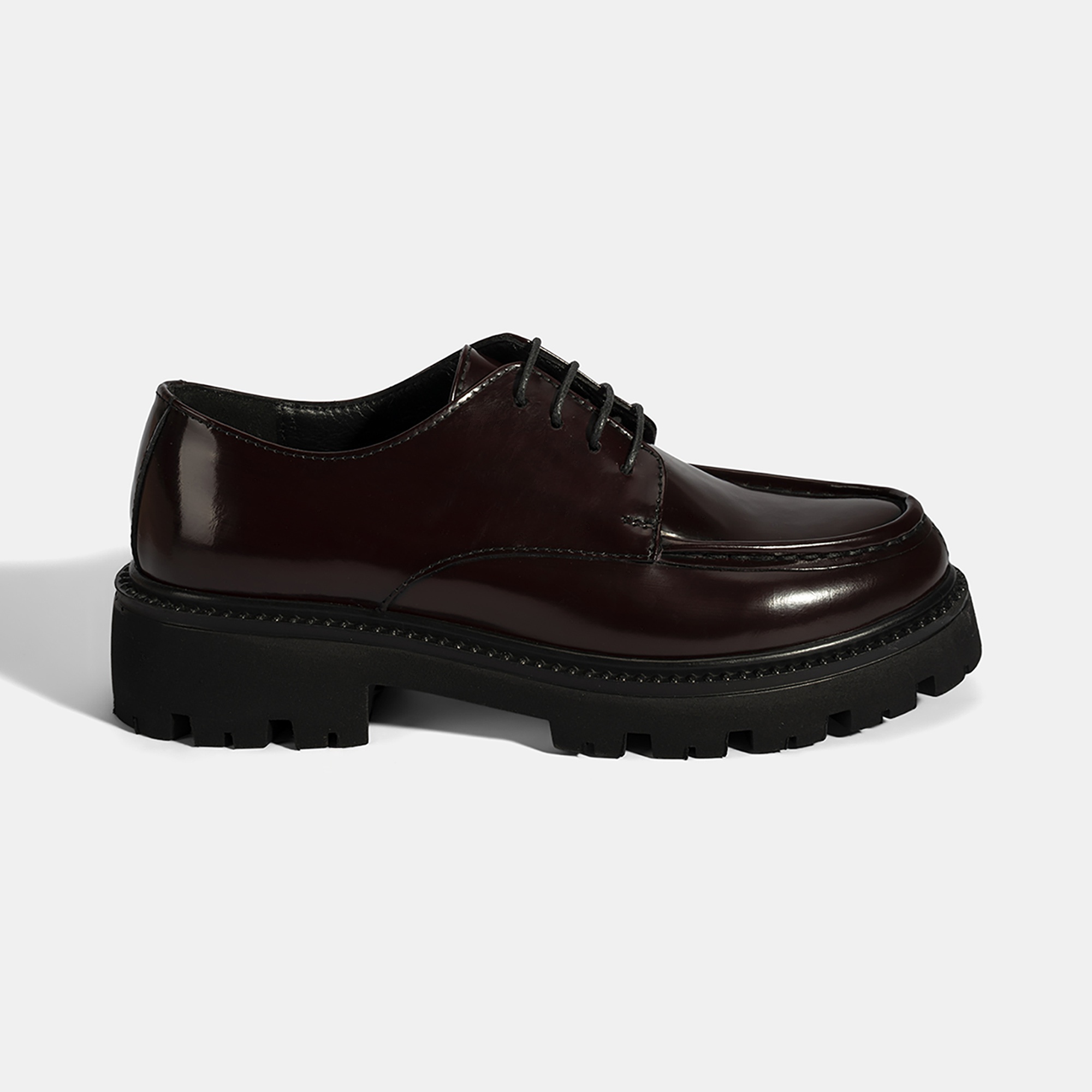 Kadın Bordo Bağcıklı Kalın Tabanlı Deri Günlük Ayakkabı