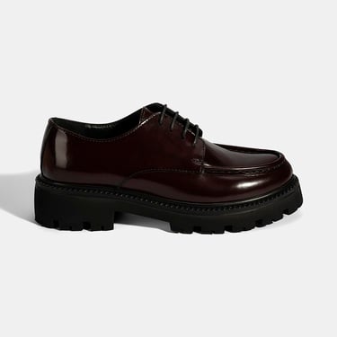  Kadın Bordo Bağcıklı Kalın Tabanlı Deri Günlük Ayakkabı