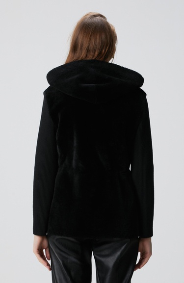  Network Kadın Siyah Kolları Trikolu Deri Kaban