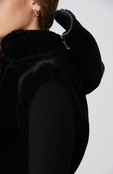  Network Kadın Siyah Kolları Trikolu Deri Kaban