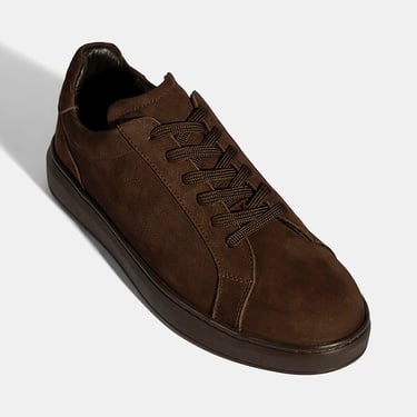 Erkek Koyu Kahve Bağcıklı Günlük Nubuk Deri Ayakkabı