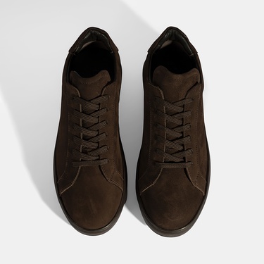  Erkek Koyu Kahve Bağcıklı Günlük Nubuk Deri Ayakkabı