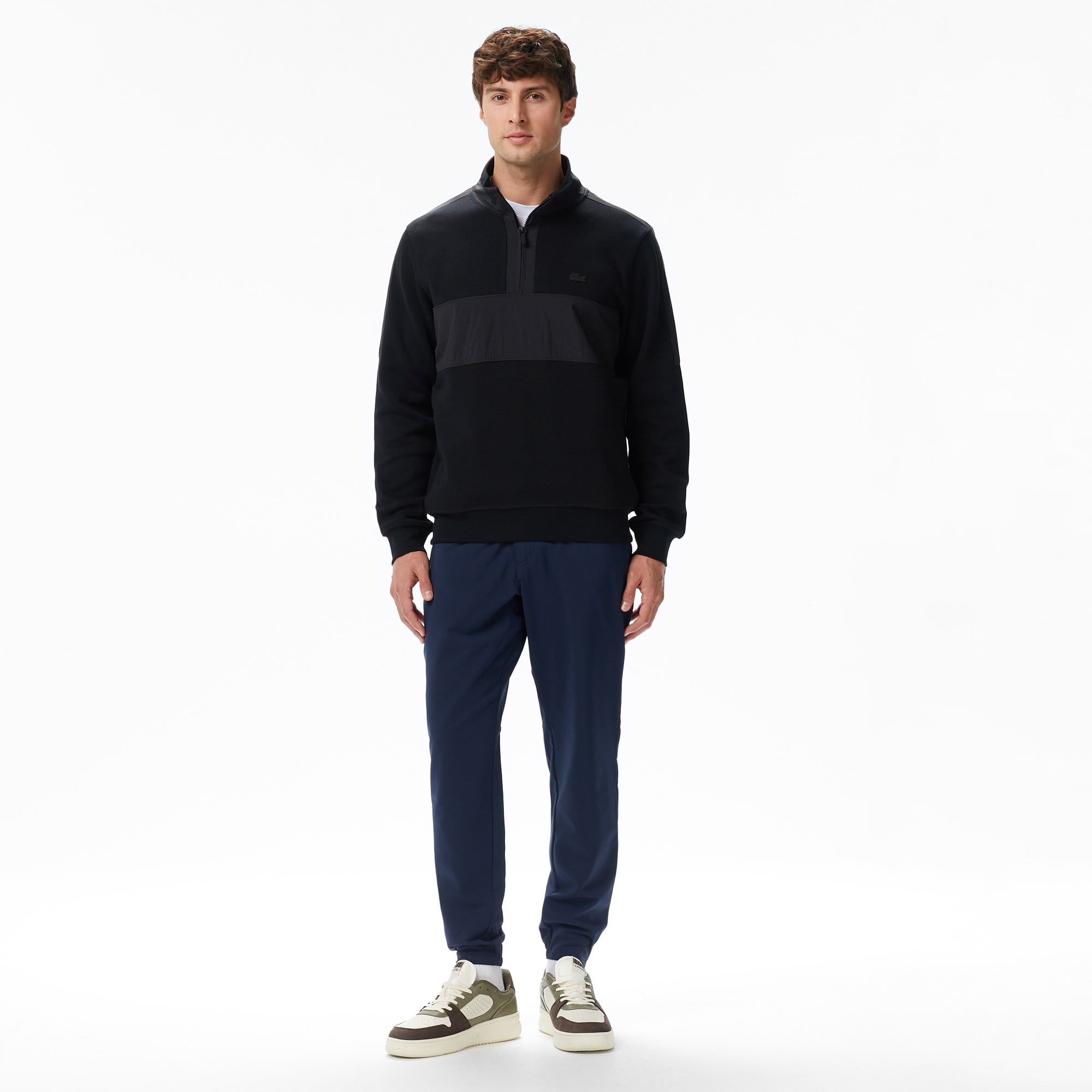 Lacoste Erkek Classic Fit Yarım Fermuarlı Desenli Siyah Sweatshirt