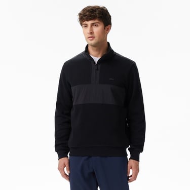  Lacoste Erkek Classic Fit Yarım Fermuarlı Desenli Siyah Sweatshirt