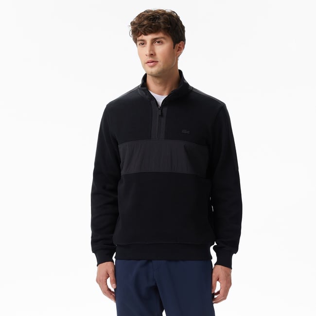  Lacoste Erkek Classic Fit Yarım Fermuarlı Desenli Siyah Sweatshirt