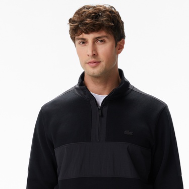  Lacoste Erkek Classic Fit Yarım Fermuarlı Desenli Siyah Sweatshirt