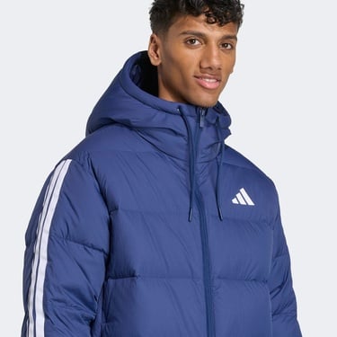  adidas Essentials Climawarm 3 Stripes Puffer Down Kapüşonlu Erkek Lacivert Outdoor Montu