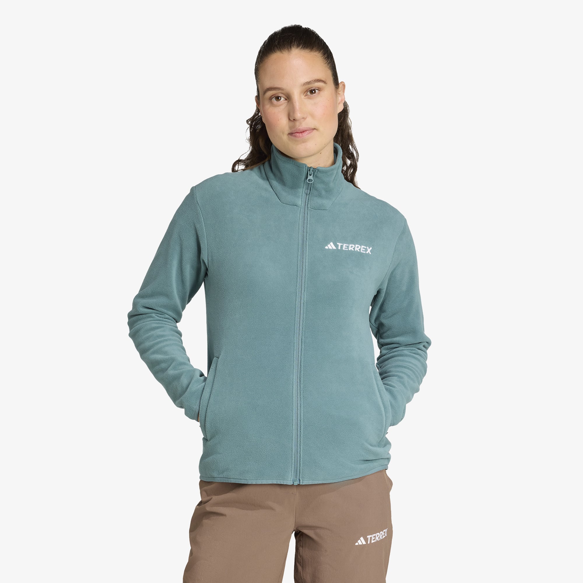  adidas Multi Essentials Full Zip Fleece Kadın Yeşil Yürüyüş Polar