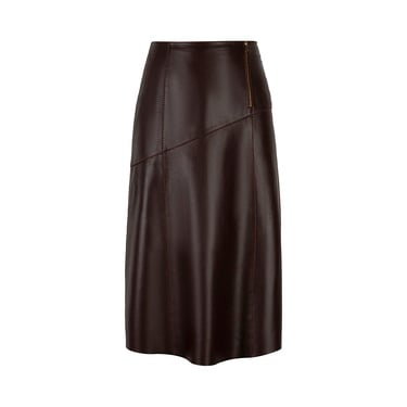  Kadın Koyu Kahve Midi Boy Deri Etek