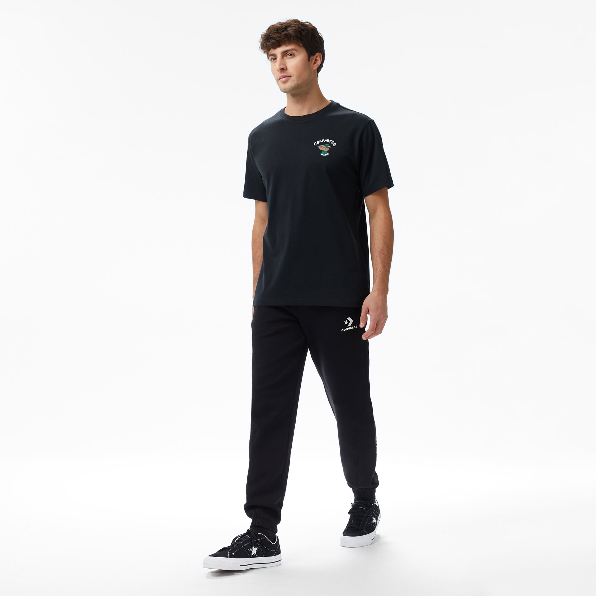  Converse Star Chevron Baskılı Erkek Oversize Fit Siyah Eşofman Altı