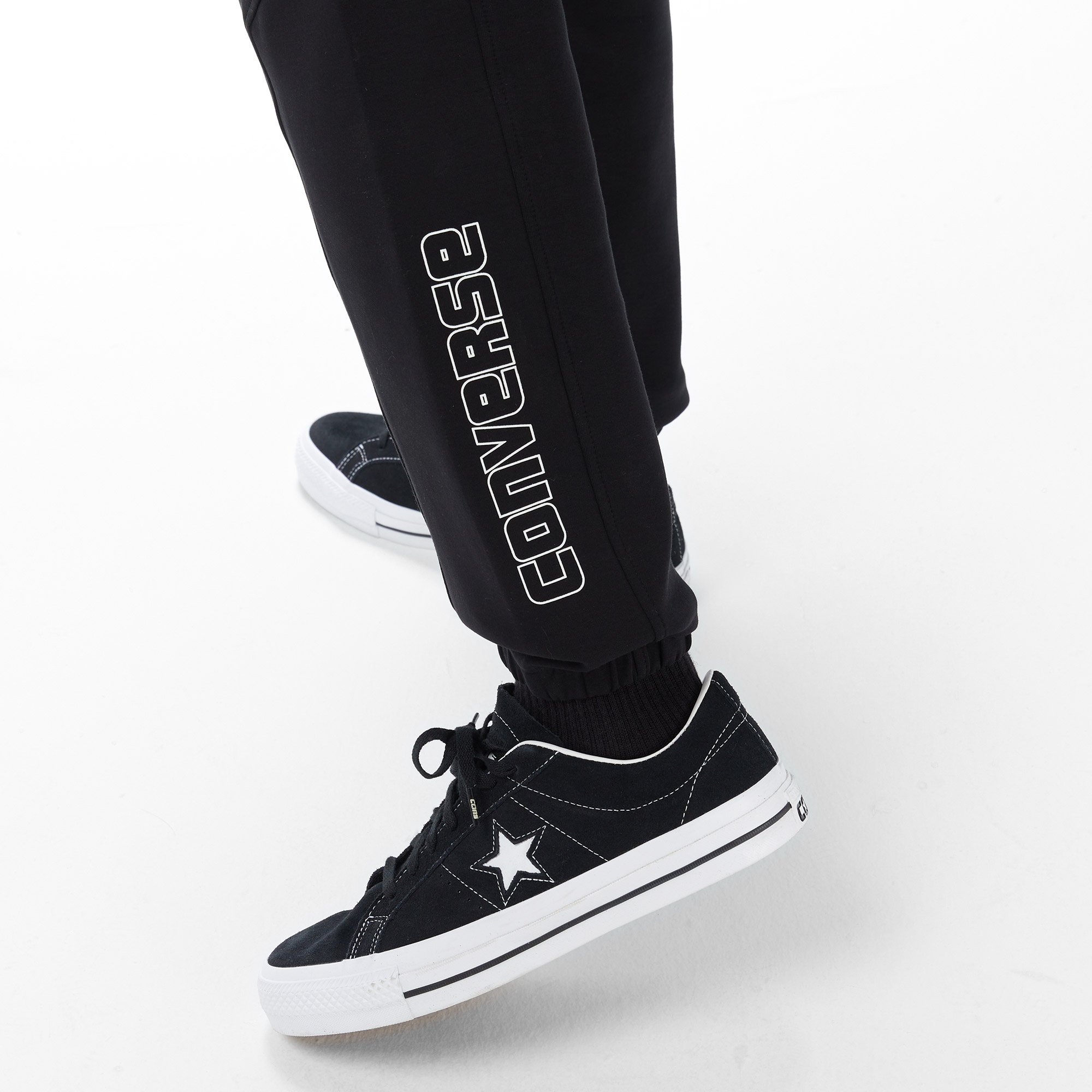 Converse Star Chevron Baskılı Erkek Oversize Fit Siyah Eşofman Altı