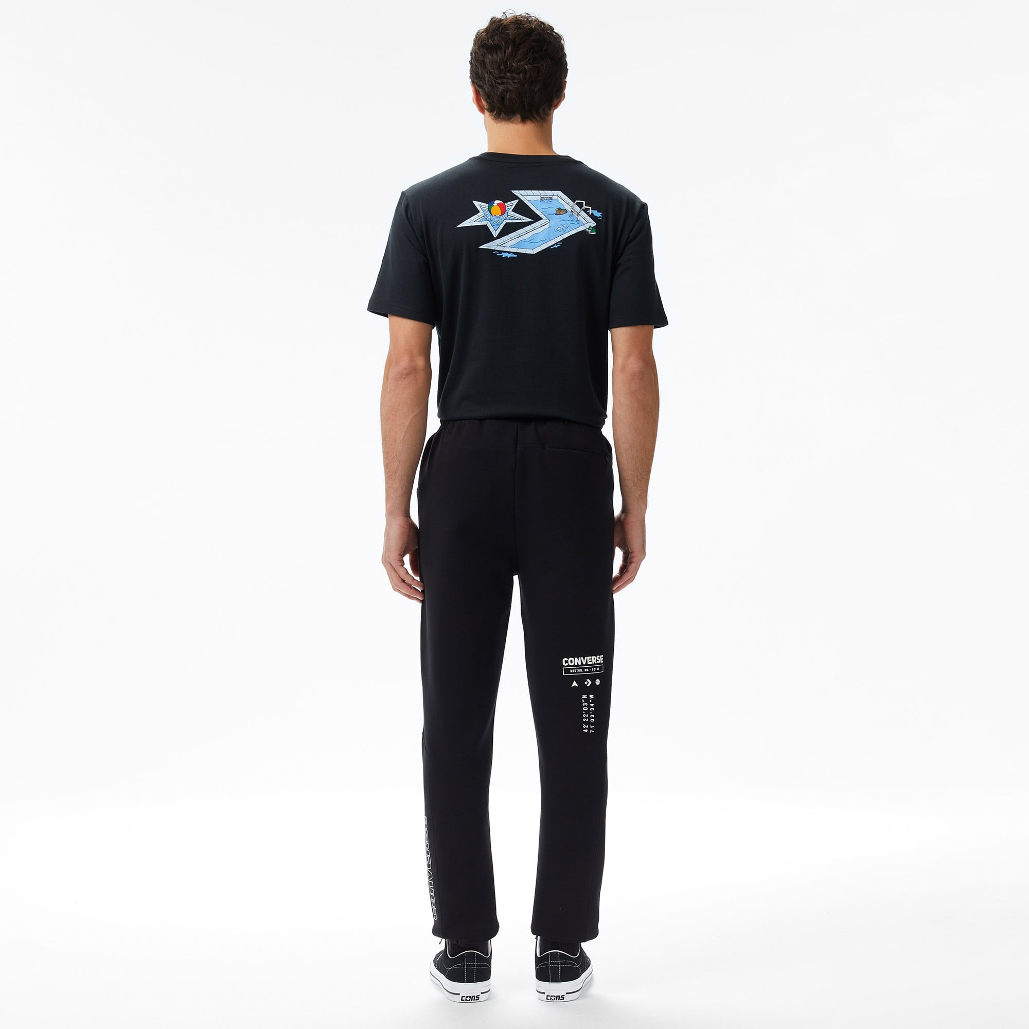 Converse Star Chevron Baskılı Erkek Oversize Fit Siyah Eşofman Altı