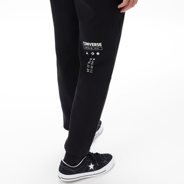  Converse Star Chevron Baskılı Erkek Oversize Fit Siyah Eşofman Altı