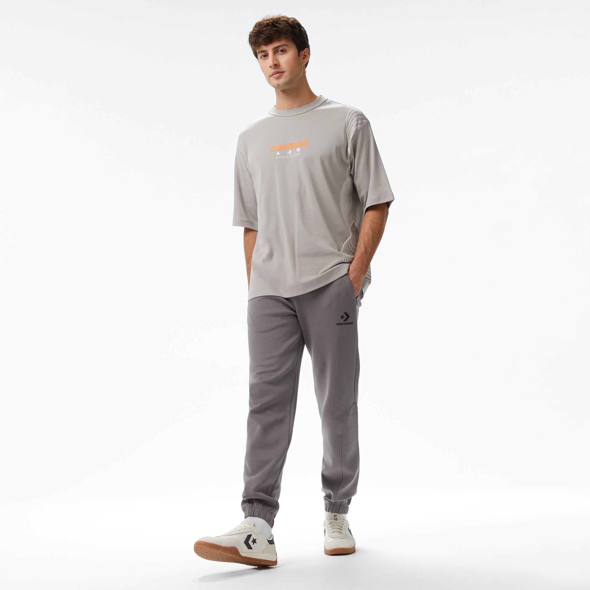  Converse Star Chevron Baskılı Erkek Oversize Fit Gri Eşofman Altı