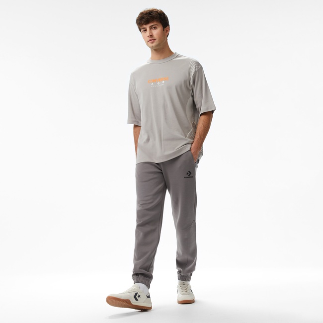  Converse Star Chevron Baskılı Erkek Oversize Fit Gri Eşofman Altı