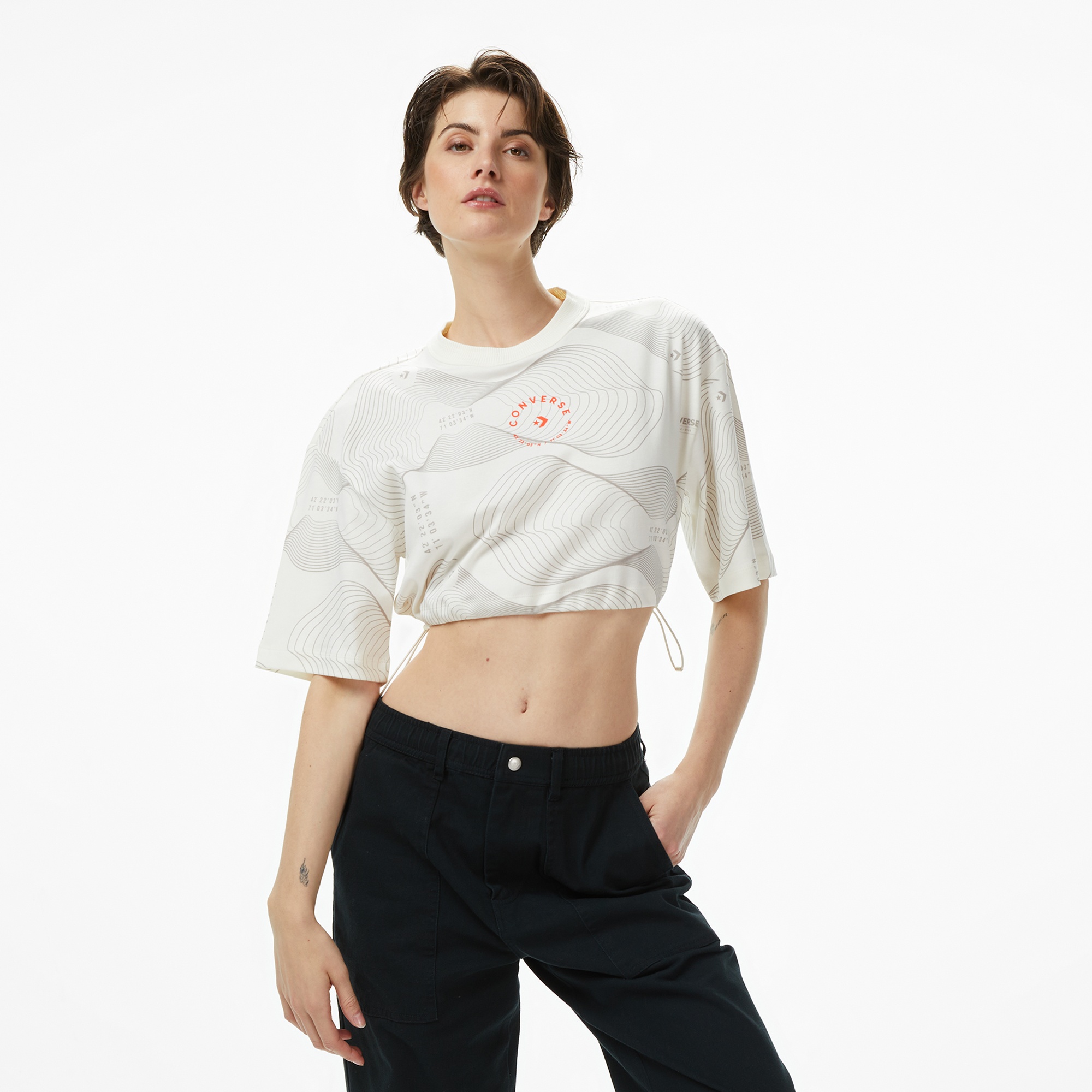 Converse Star Chevron Baskılı Kadın Beyaz T-Shirt