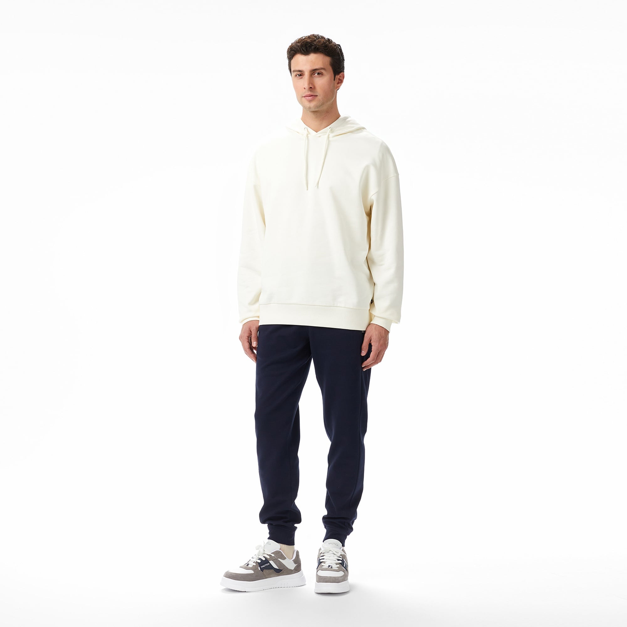 Nautica Erkek Krem Rengi Oversize Kapüşonlu Sweatshirt