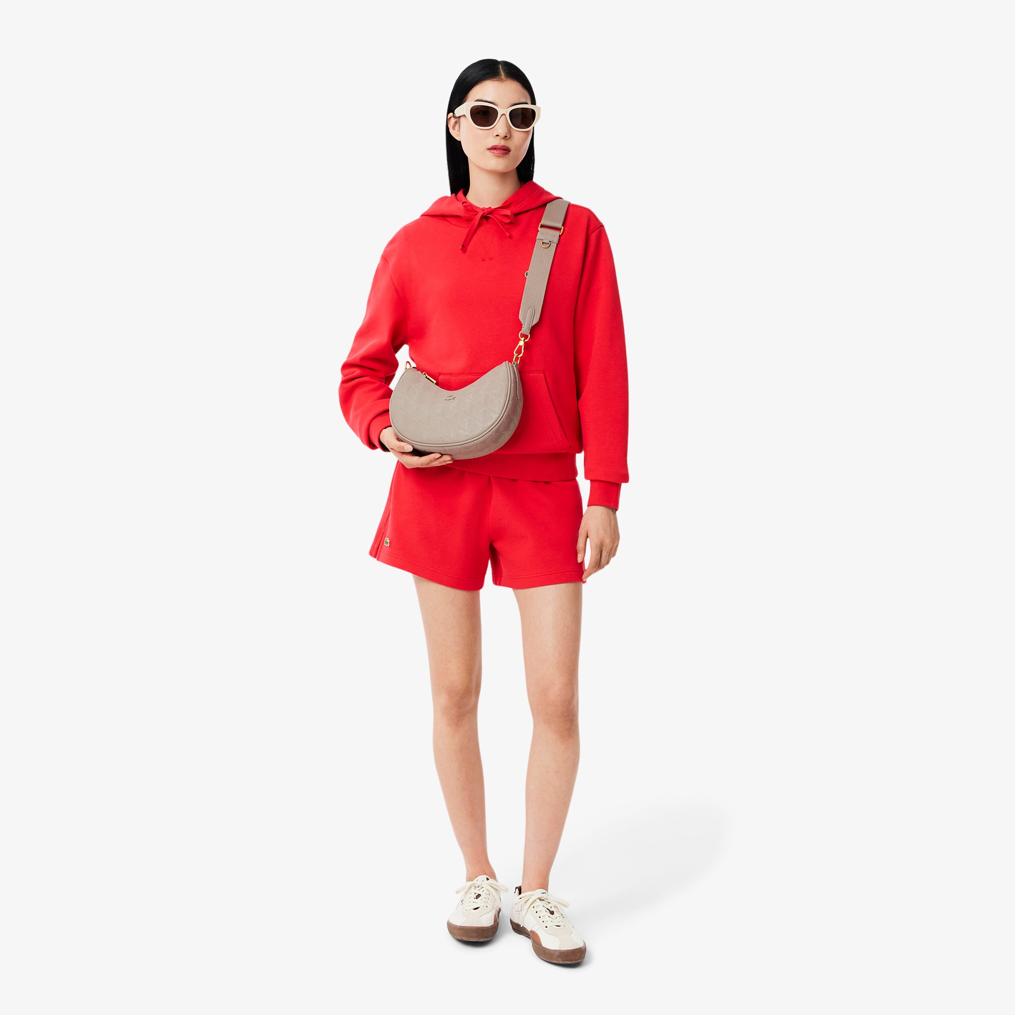 Lacoste Maheki Kadın Monogram Deri Bej Omuz Çantası