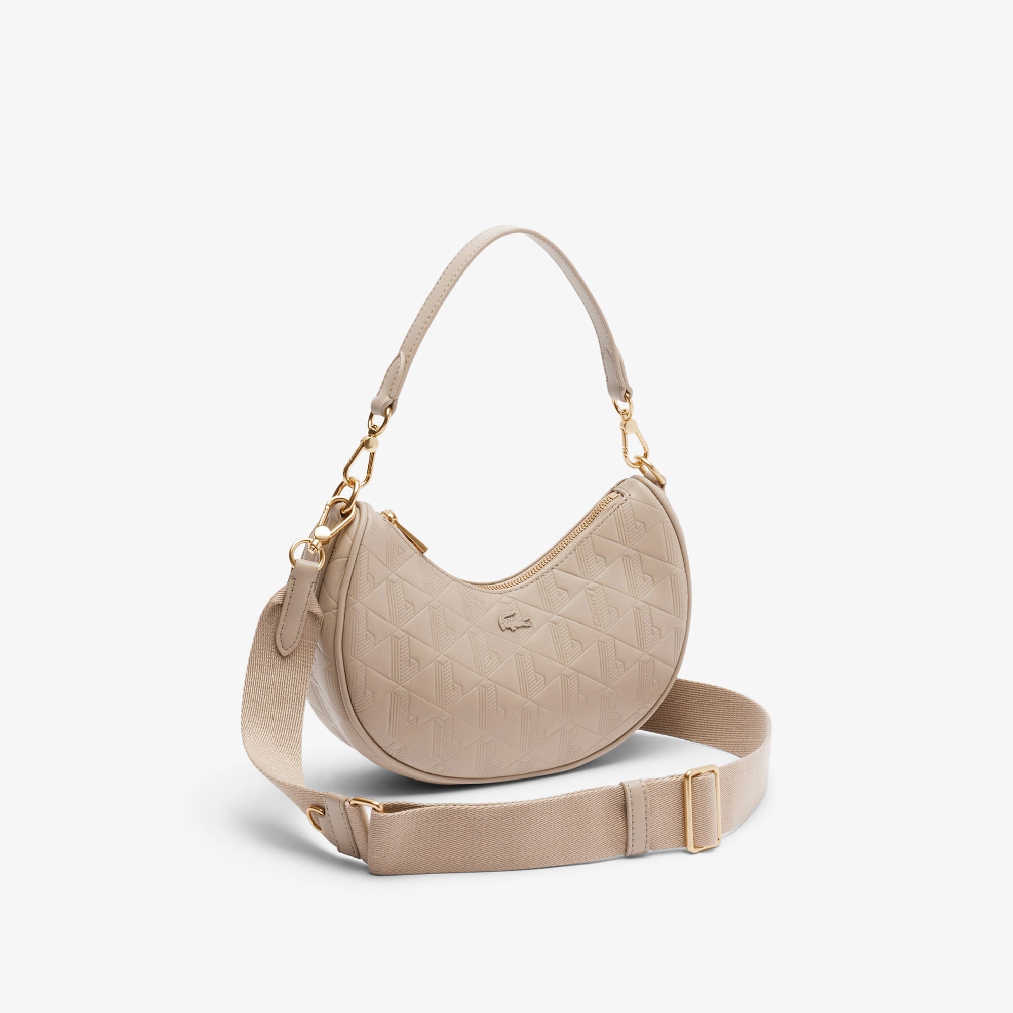 Lacoste Maheki Kadın Monogram Deri Bej Omuz Çantası