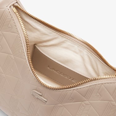  Lacoste Maheki Kadın Monogram Deri Bej Omuz Çantası