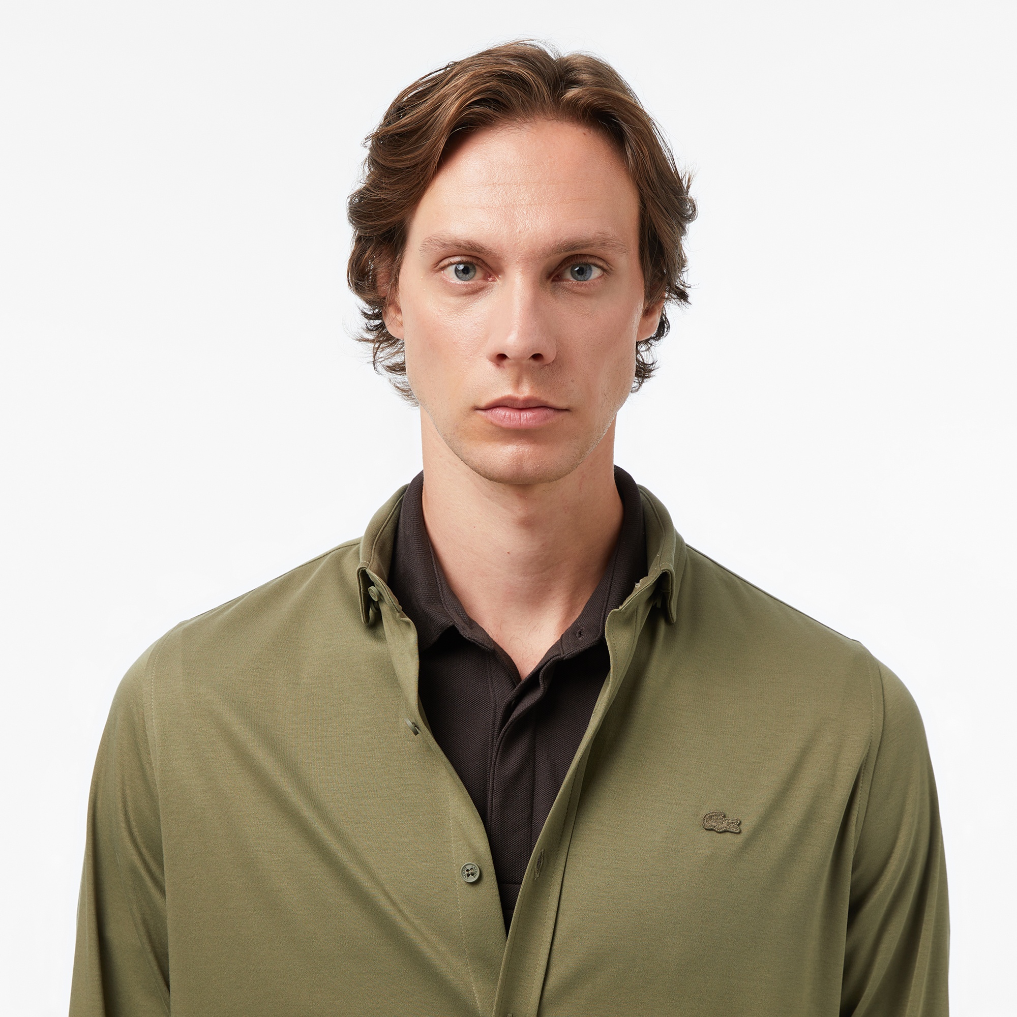 Erkek Slim Fit Haki Gömlek