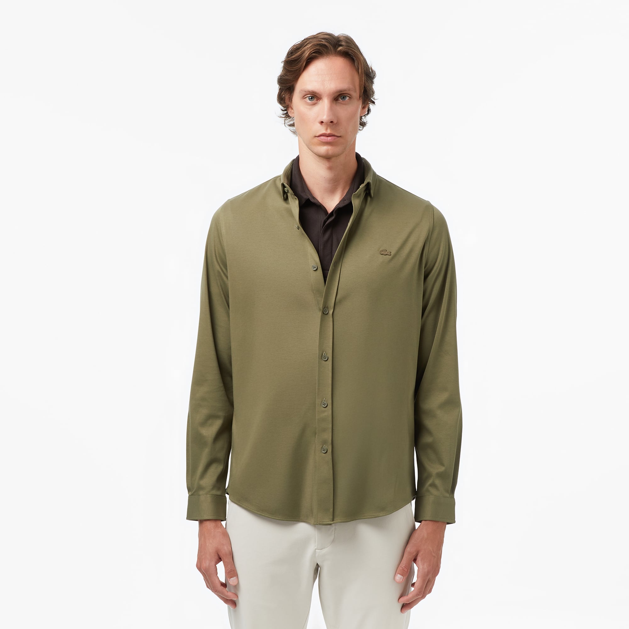  Erkek Slim Fit Haki Gömlek