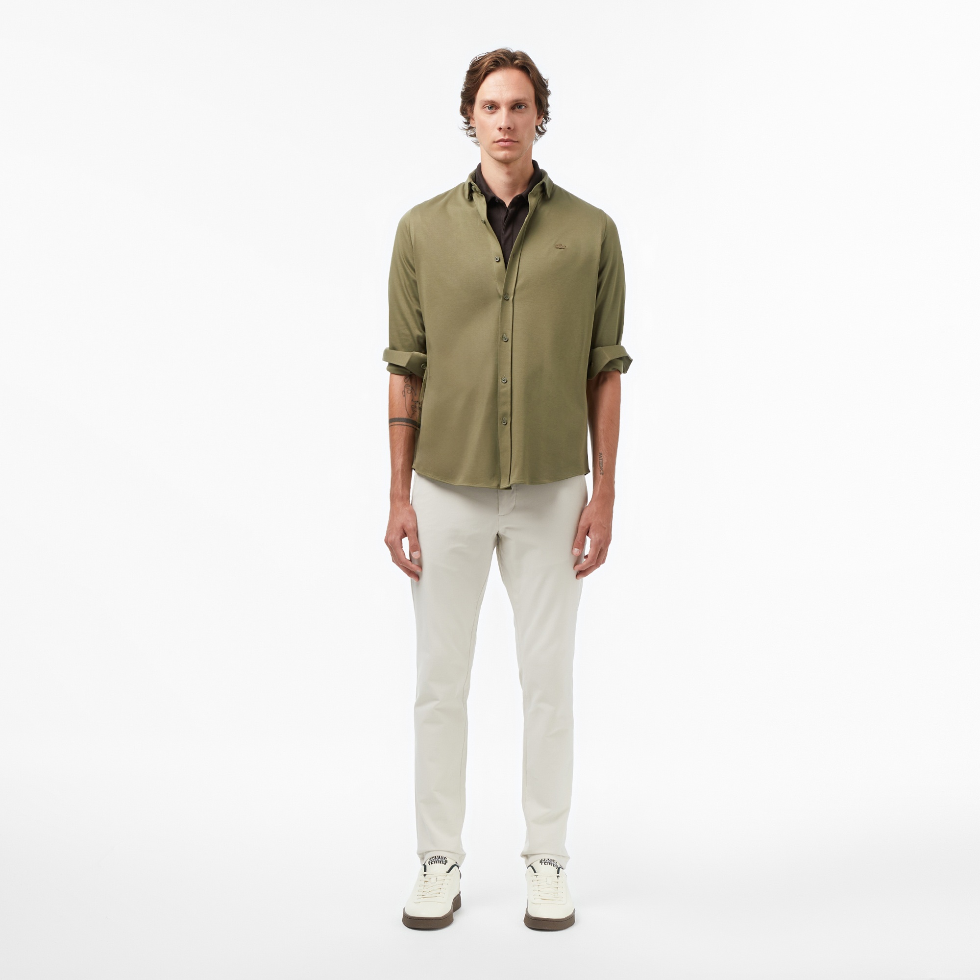 Erkek Slim Fit Haki Gömlek