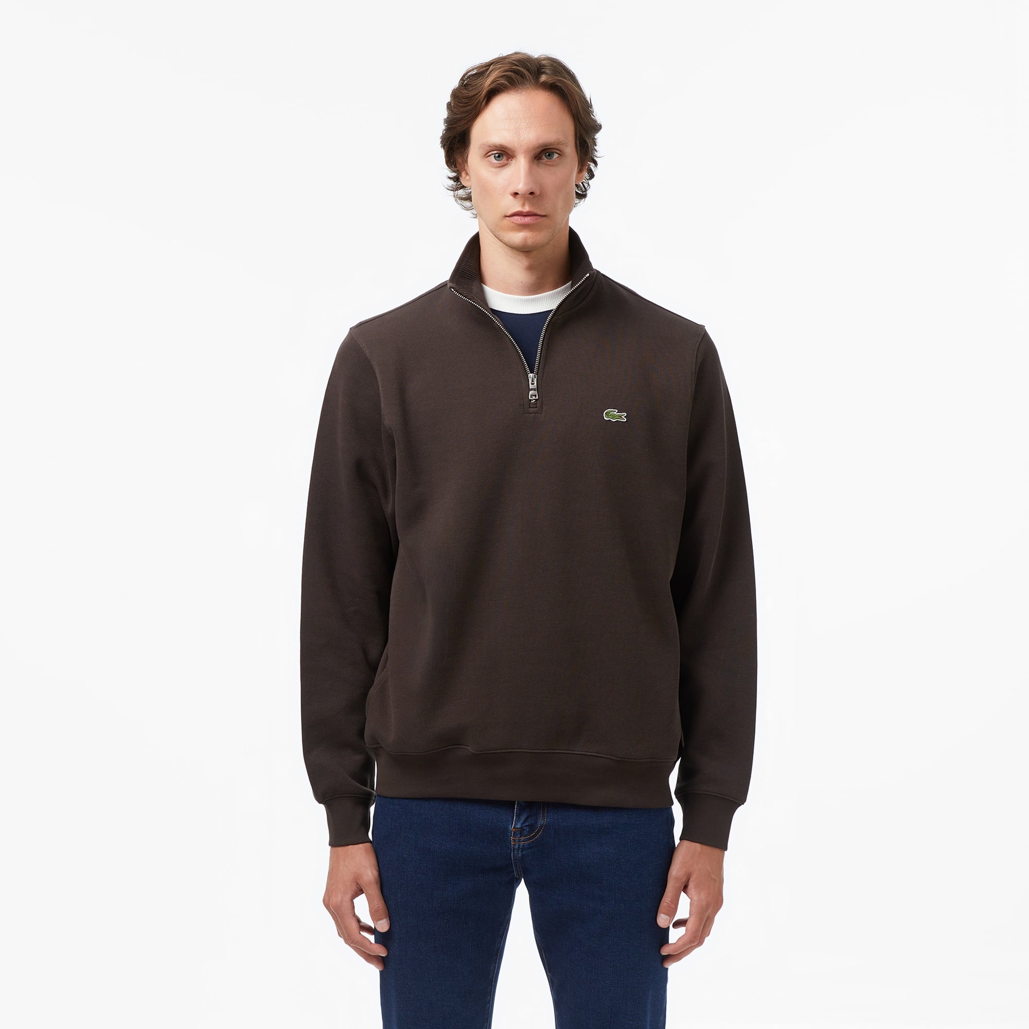 Lacoste Erkek Classic Fit Yarım Fermuarlı Kahverengi Sweatshirt