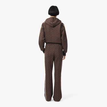  Lacoste Kadın Flare Fit Monogram Kahverengi Eşofman Altı