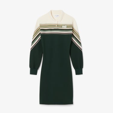 Lacoste Kadın Slim Fit Uzun Kollu Polo Yaka Renk Bloklu Koyu Yeşil Elbise