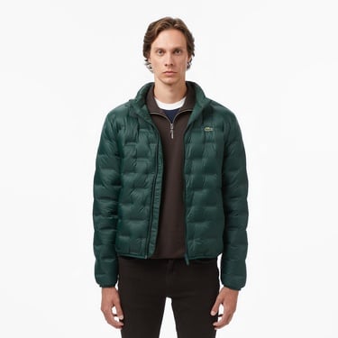  Lacoste Erkek Dik Yaka Kapitone Koyu Yeşil Mont