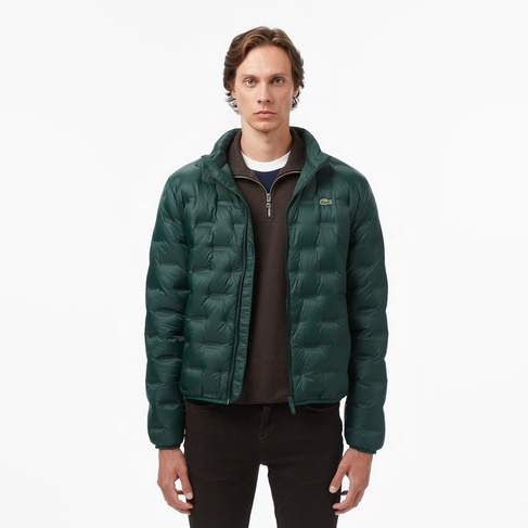  Lacoste Erkek Dik Yaka Kapitone Koyu Yeşil Mont