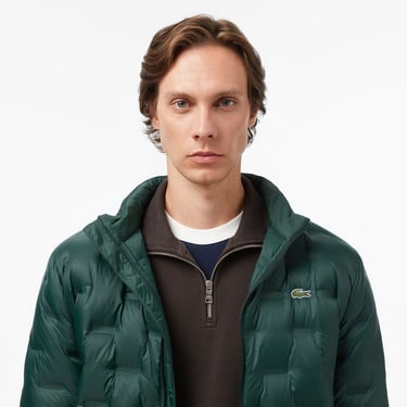  Lacoste Erkek Dik Yaka Kapitone Koyu Yeşil Mont