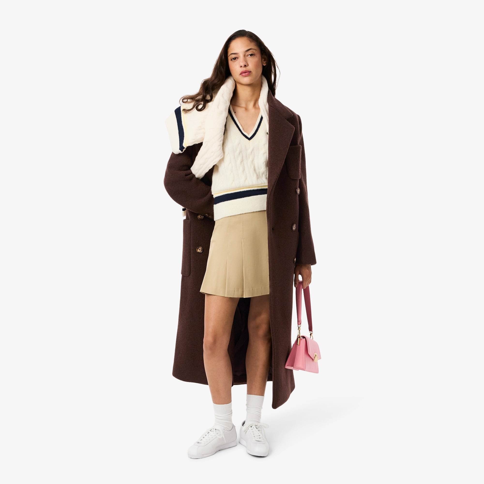 Kadın Relaxed Fit Yün Kahverengi Kaban