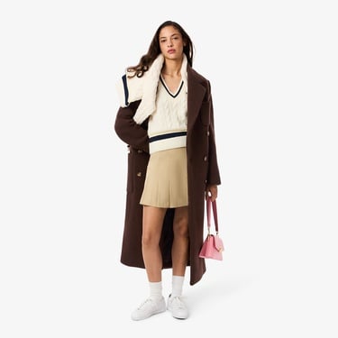  Lacoste Kadın Relaxed Fit Yün Kahverengi Kaban