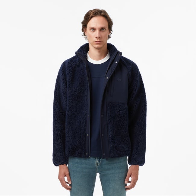  Lacoste Erkek Dik Yaka Renk Bloklu Lacivert Ceket