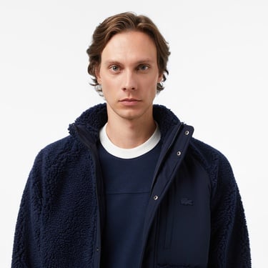  Lacoste Erkek Dik Yaka Renk Bloklu Lacivert Ceket