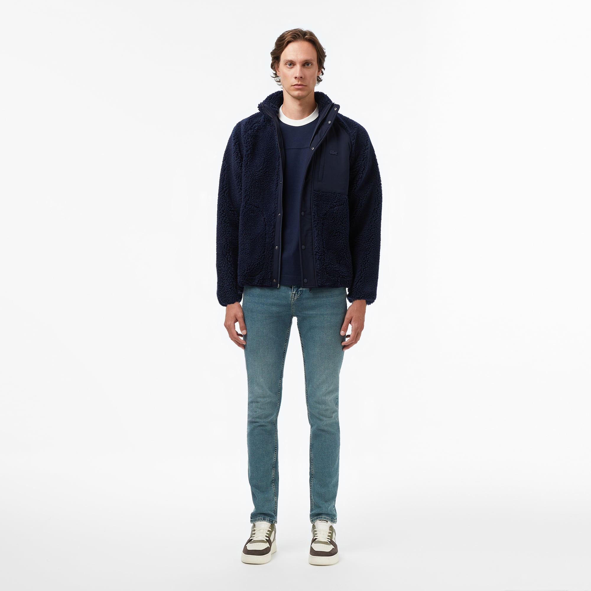 Erkek Dik Yaka Renk Bloklu Lacivert Ceket