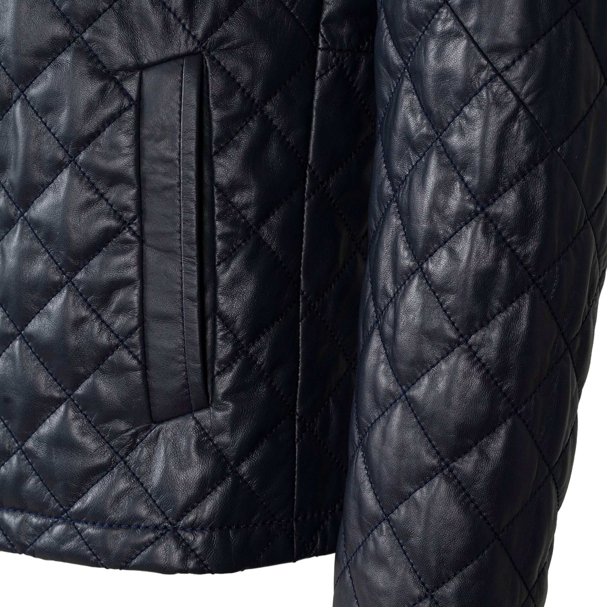 Erkek Lacivert Kapitone Deri Ceket